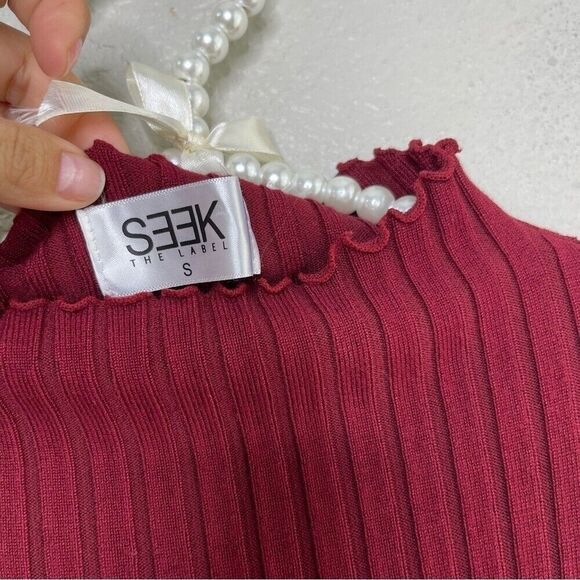 Seek The Label Dress Small Mini Burgundy Mock Turtle Long Sleeve Ribbed Bodycon - Picture 3 of 10